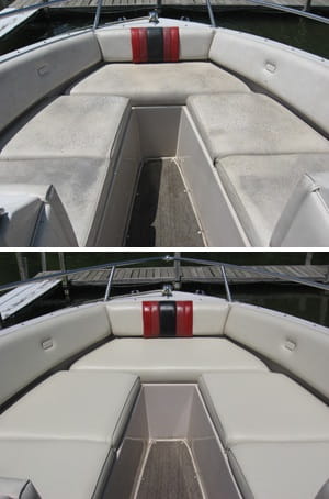 boat upholstery repair, before and after picture