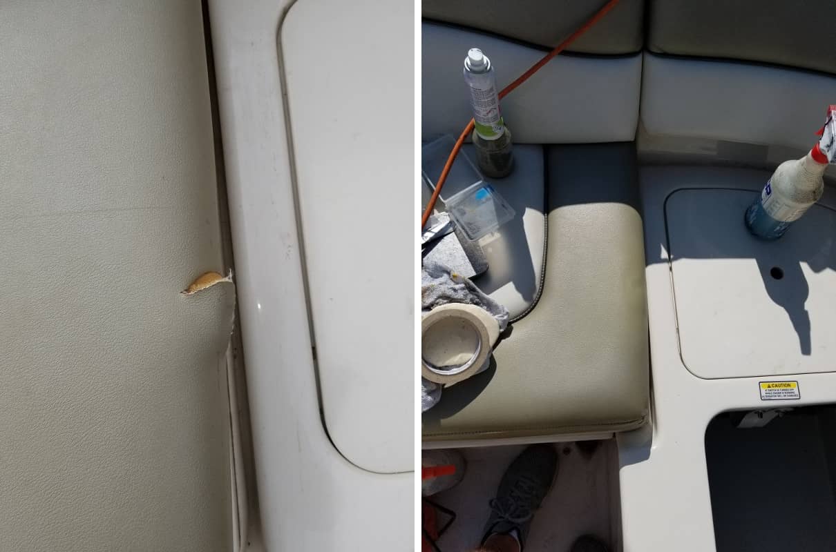 boat seat upholstery cut before and after restoration
