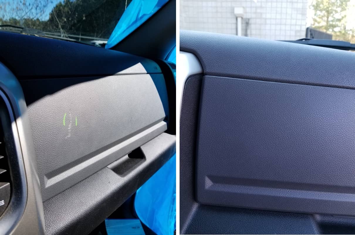 car dashboard panel scratch before and after restoration